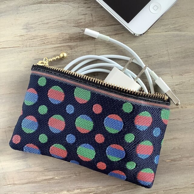 【カラフル水玉】畳縁 ぺたんこ ミニポーチ カードケース 小銭入れ 和風 ドット ストライプ