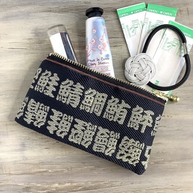 【魚の漢字】畳縁 ぺたんこ ミニポーチ カードケース 金 小銭入れ 和風 釣り