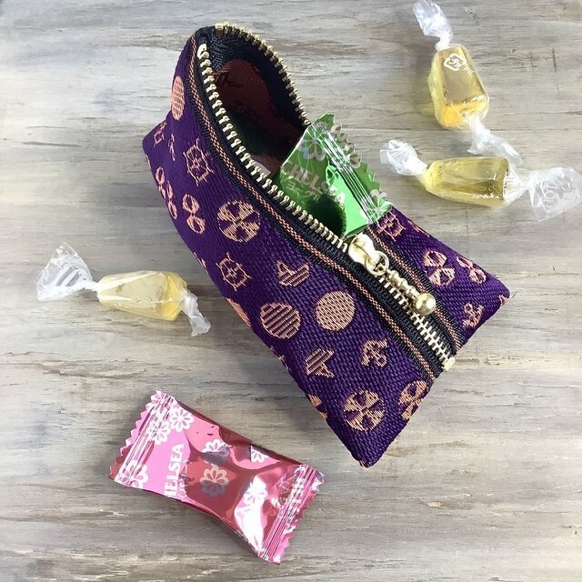 【マリン】畳縁 テトラ型 小銭入れ ミニポーチ 紫 オレンジ 海 ヨット