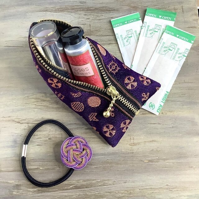 【マリン】畳縁 テトラ型 小銭入れ ミニポーチ 紫 オレンジ 海 ヨット