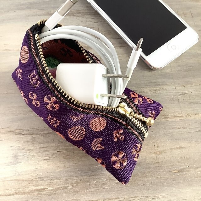 【マリン】畳縁 テトラ型 小銭入れ ミニポーチ 紫 オレンジ 海 ヨット