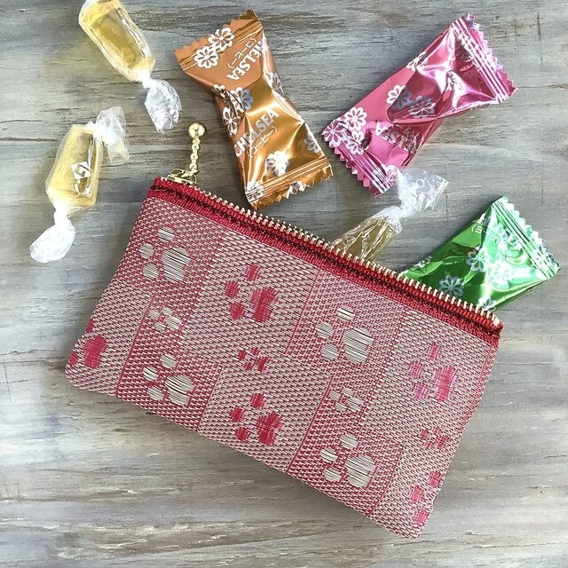 【肉球】畳縁 テトラ型 ペンケース 濃ピンク ベージュ 犬 猫 足あと