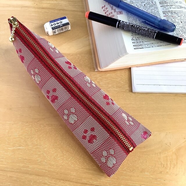 【肉球】畳縁 ぺたんこ ミニポーチ カードケース 小銭入れ 足あと 濃ピンク ベージュ 犬 猫