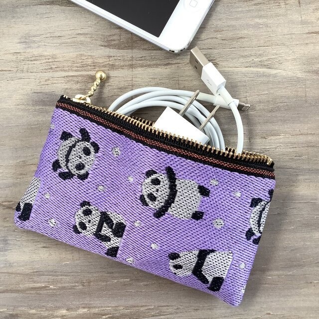 【パンダ】畳縁 ぺたんこ ミニポーチ カードケース 小銭入れ 紫 大人可愛い