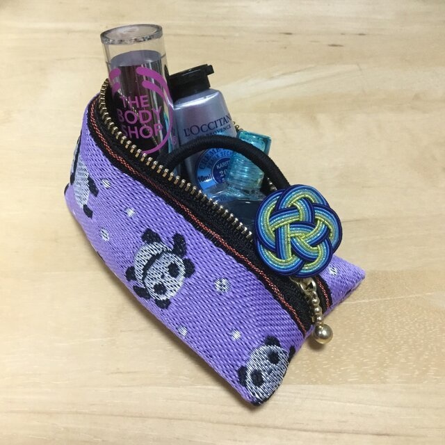 【パンダ】畳縁 ぺたんこ ミニポーチ カードケース 小銭入れ 紫 大人可愛い