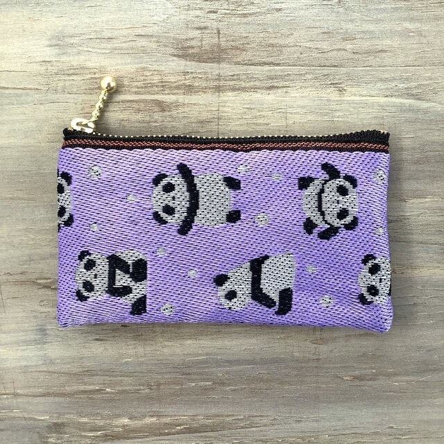 【パンダ】畳縁 ぺたんこ ミニポーチ カードケース 小銭入れ 紫 大人可愛い