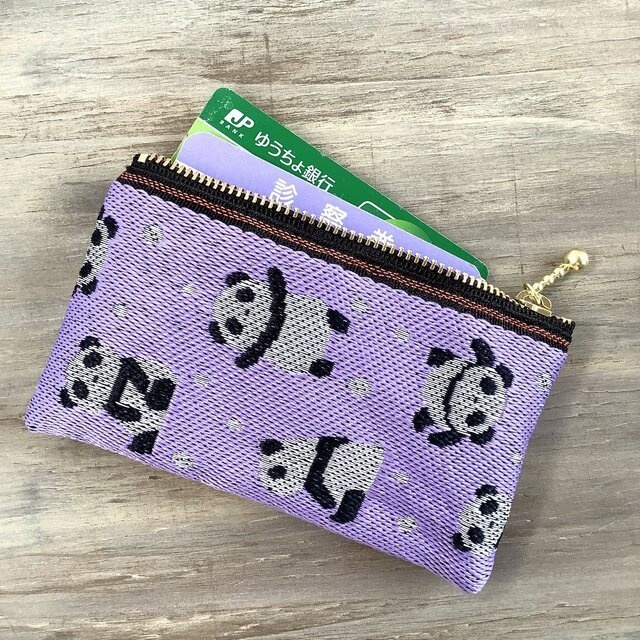 【パンダ】畳縁 ぺたんこ ミニポーチ カードケース 小銭入れ 紫 大人可愛い
