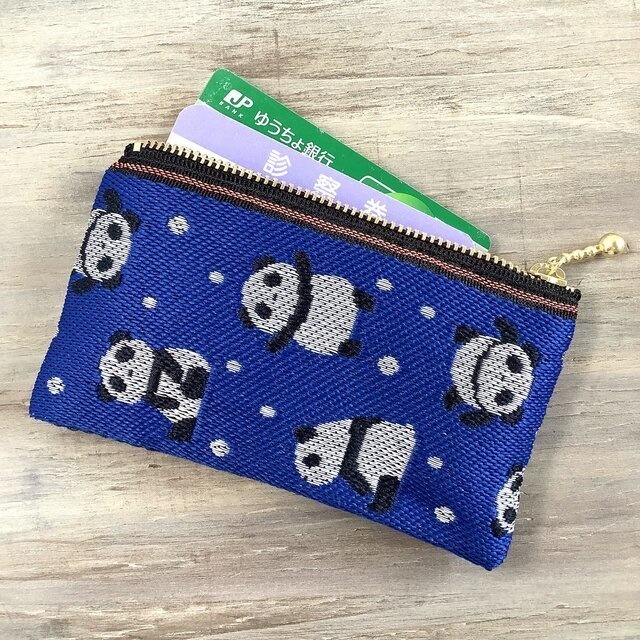 【パンダ】畳縁 ぺたんこ ミニポーチ カードケース 小銭入れ 青 大人可愛い