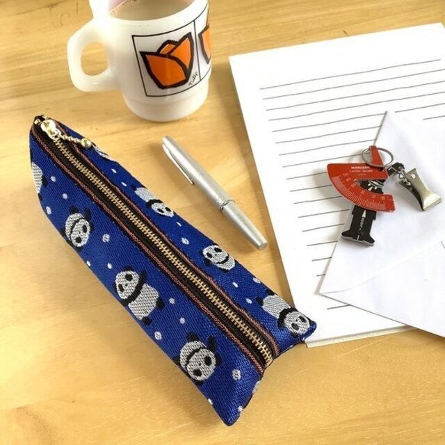 【パンダ】畳縁 ぺたんこ ミニポーチ カードケース 小銭入れ 青 大人可愛い
