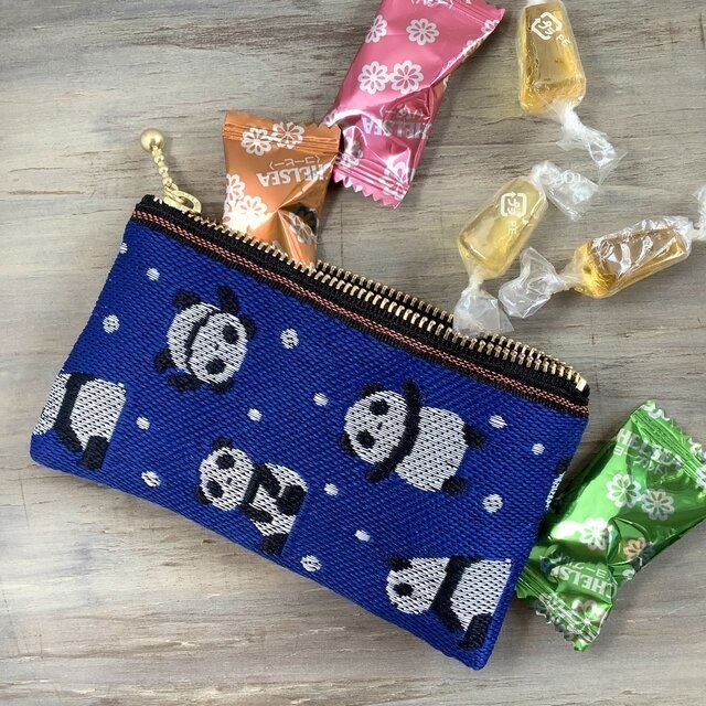 【パンダ】畳縁 ぺたんこ ミニポーチ カードケース 小銭入れ 青 大人可愛い