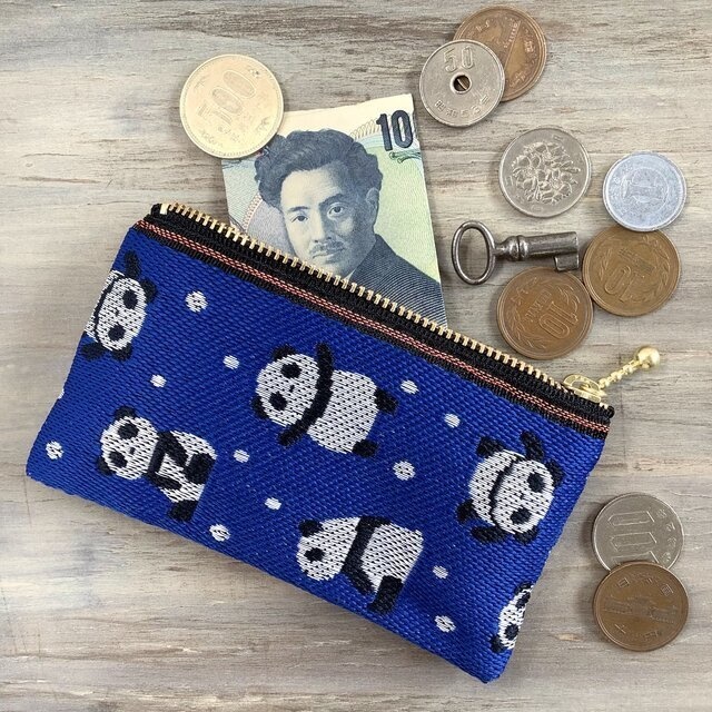 【パンダ】畳縁 ぺたんこ ミニポーチ カードケース 小銭入れ 青 大人可愛い