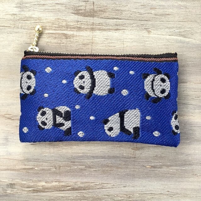 【パンダ】畳縁 ぺたんこ ミニポーチ カードケース 小銭入れ 青 大人可愛い