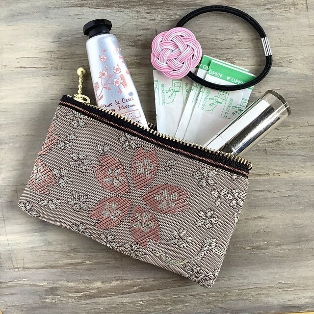 【桜】畳縁 ぺたんこ ミニポーチ カードケース 小銭入れ さくら 春 ピンク 灰桜