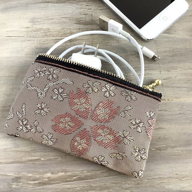 【桜】畳縁 ぺたんこ ミニポーチ カードケース 小銭入れ さくら 春 ピンク 灰桜