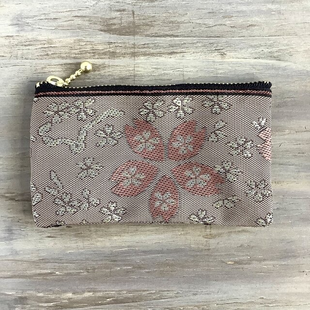 【桜】畳縁 ぺたんこ ミニポーチ カードケース 小銭入れ さくら 春 ピンク 灰桜