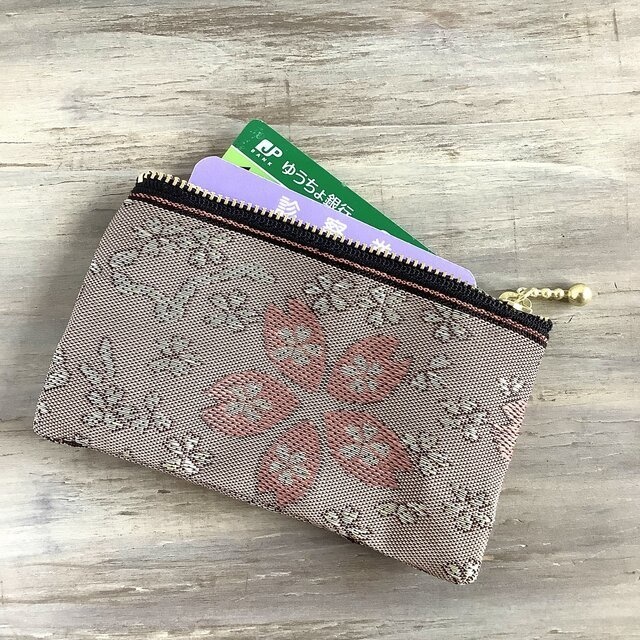 【桜】畳縁 ぺたんこ ミニポーチ カードケース 小銭入れ さくら 春 ピンク 灰桜