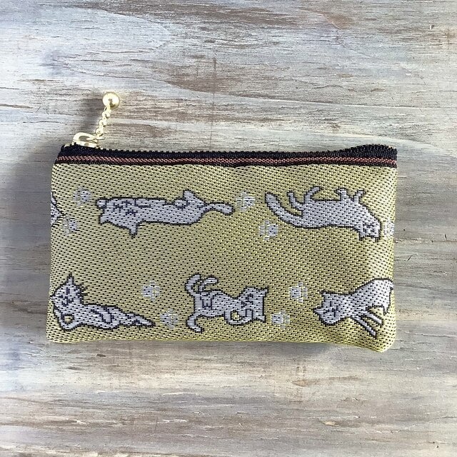 【ごろりん にゃんこ】畳縁 ぺたんこ 小銭入れ ミニポーチ カードケース 昼 猫 黄色