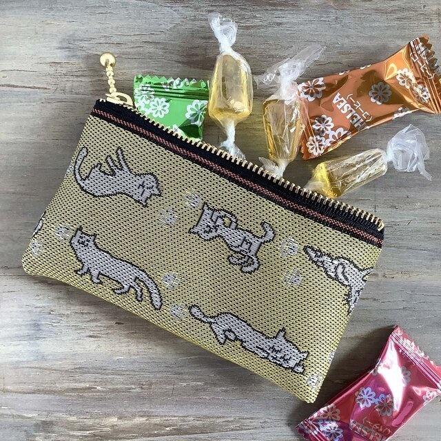 【ごろりん にゃんこ】畳縁 ぺたんこ 小銭入れ ミニポーチ カードケース 昼 猫 黄色