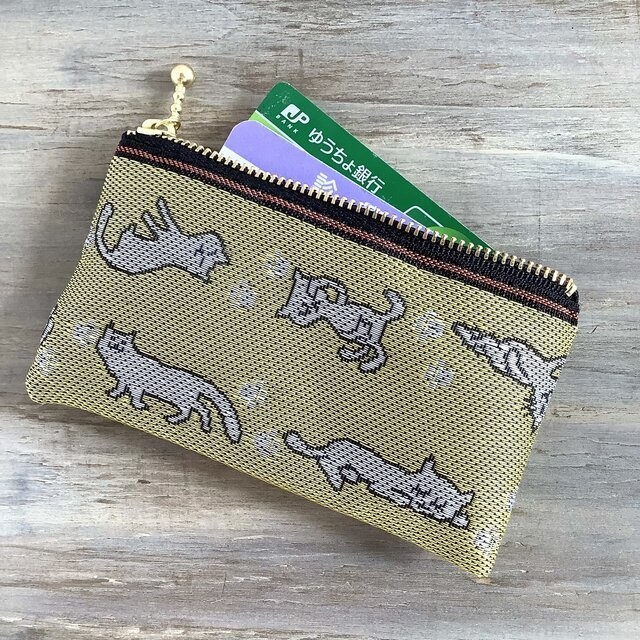 【ごろりん にゃんこ】畳縁 ぺたんこ 小銭入れ ミニポーチ カードケース 昼 猫 黄色