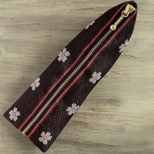 【夜桜】畳縁 テトラ型 ペンケース あずき色 春 さくら 和風