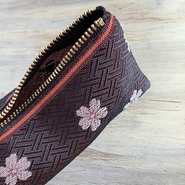 【夜桜】畳縁 テトラ型 ペンケース あずき色 春 さくら 和風