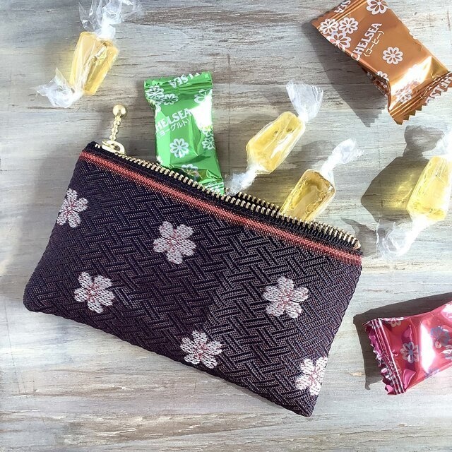 【夜桜】畳縁 テトラ型 ペンケース あずき色 春 さくら 和風