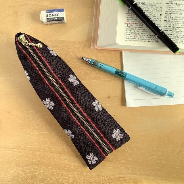 【夜桜】畳縁 ぺたんこ 小銭入れ ミニポーチ カードケース あずき色 春 さくら 和風