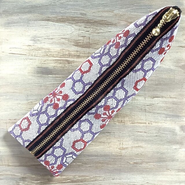 【梅亀甲】畳縁 テトラ型 ペンケース 白 和風 ハニカム