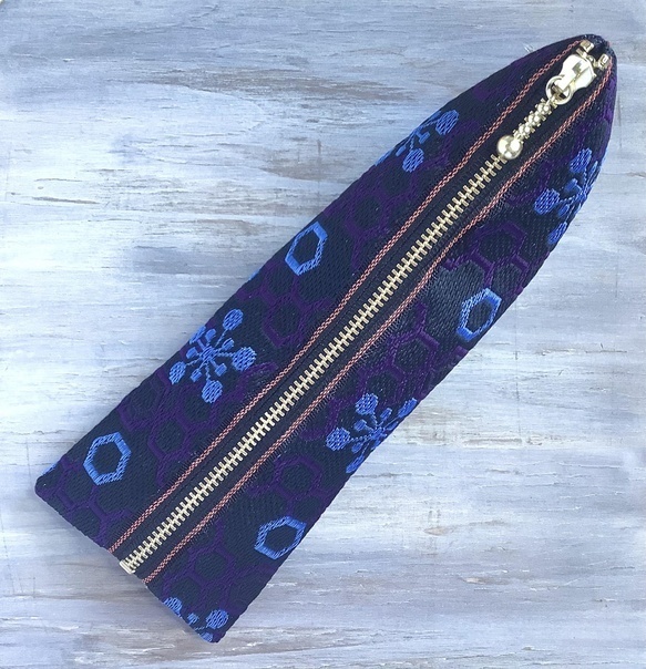 【梅亀甲】畳縁 テトラ型 ペンケース 紺 和風 ハニカム