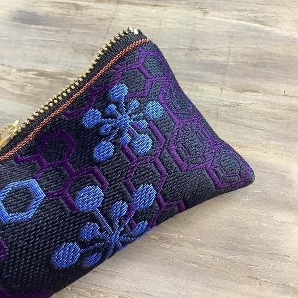 【梅亀甲】畳縁 ぺたんこ 小銭入れ ミニポーチ カードケース 紺 和風 ハニカム