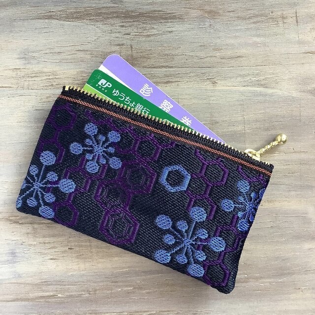 【梅亀甲】畳縁 ぺたんこ 小銭入れ ミニポーチ カードケース 紺 和風 ハニカム