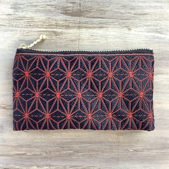 【麻の葉】畳縁 ぺたんこ 小銭入れ ミニポーチ カードケース 黒赤 クール 縁起物