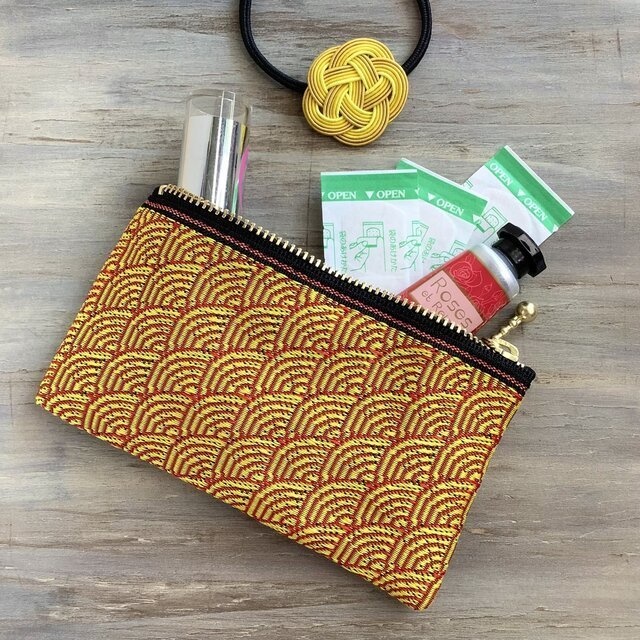 【金波】畳縁 ぺたんこ 小銭入れ ミニポーチ カードケース 青海波 縁起物 和風 伝統