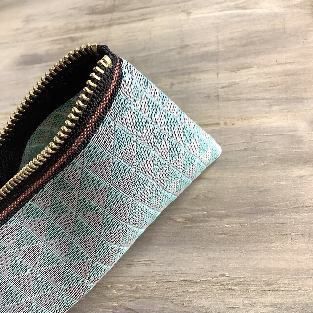 【鱗模様】畳縁 テトラ型 ペンケース 新選組 幾何学模様 三角 白 浅葱