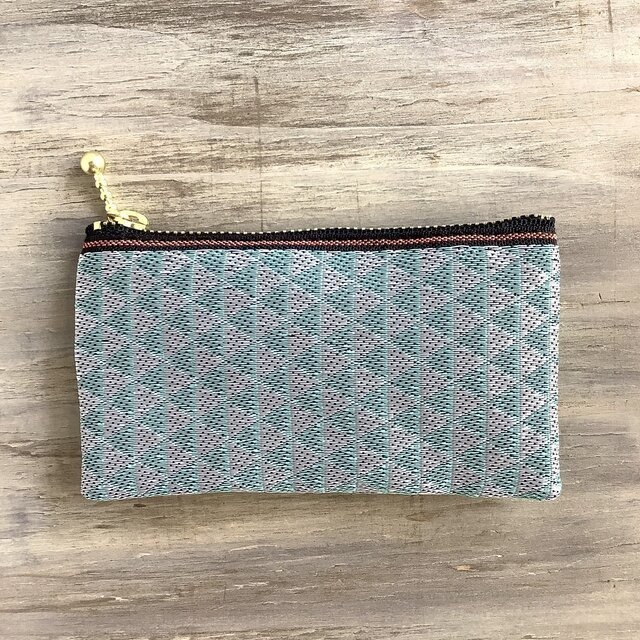 【鱗模様】畳縁 ぺたんこ ミニポーチ カードケース 小銭入れ 新選組 幾何学模様 三角 白 浅葱