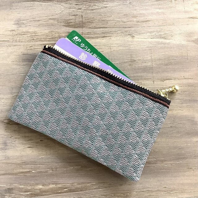 【鱗模様】畳縁 ぺたんこ ミニポーチ カードケース 小銭入れ 新選組 幾何学模様 三角 白 浅葱