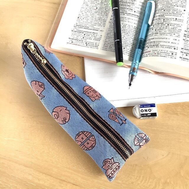 【星座柄】畳縁 テトラ型 ペンケース 水色 おうち時間
