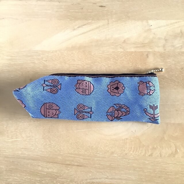 【星座柄】畳縁 テトラ型 ペンケース 水色 おうち時間