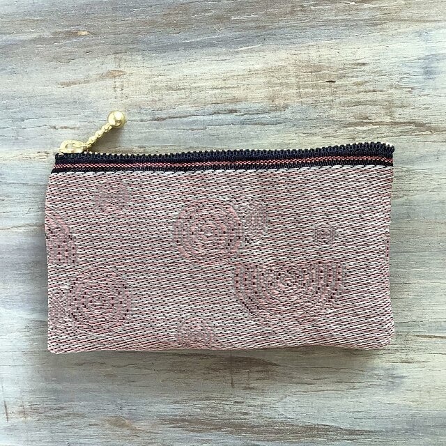 【枯山水】畳縁 ぺたんこ ミニポーチ 小銭入れ カードケース ピンク 禅 同心円 ストライプ