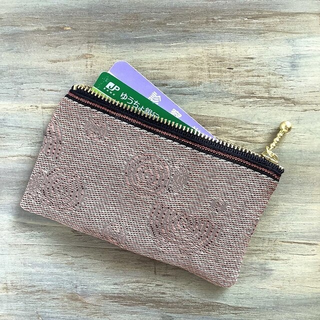 【枯山水】畳縁 ぺたんこ ミニポーチ 小銭入れ カードケース ピンク 禅 同心円 ストライプ