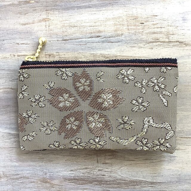 【鬱金桜】畳縁 ぺたんこ ミニポーチ 小銭入れ カードケース ベージュ シック 桜