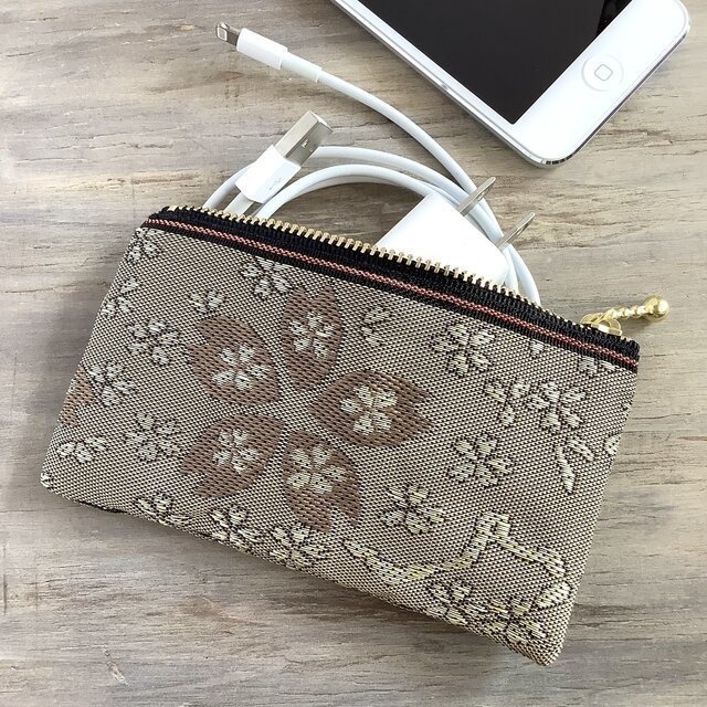 【鬱金桜】畳縁 ぺたんこ ミニポーチ 小銭入れ カードケース ベージュ シック 桜