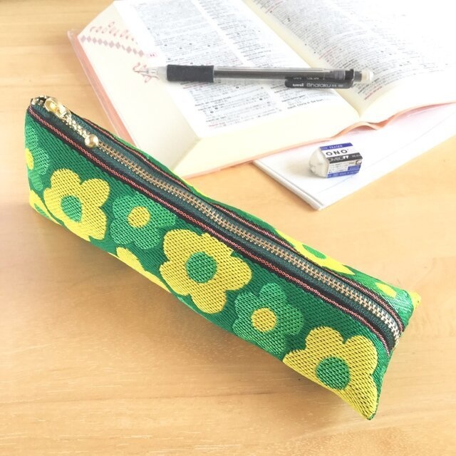 【レトロポップ花柄】畳縁 ぺたんこ ミニポーチ 小銭入れ カードケース 緑 和風 大人可愛い