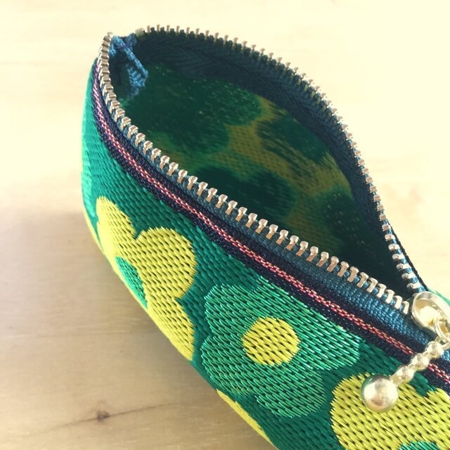 【レトロポップ 花柄】畳縁 テトラ型 ペンケース 緑 グリーン 大人可愛い おうち時間