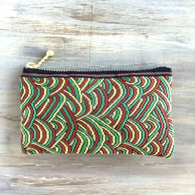 【サイケデリック】畳縁 ぺたんこ ミニポーチ 小銭入れ カードケース 黒 カラフル 和風 大人可愛い