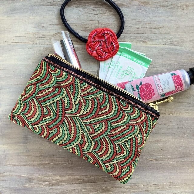 【サイケデリック】畳縁 ぺたんこ ミニポーチ 小銭入れ カードケース 黒 カラフル 和風 大人可愛い