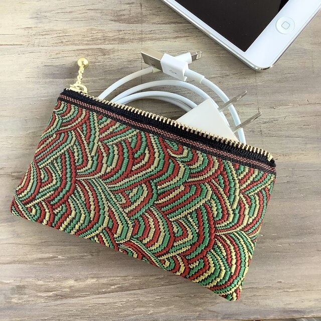 【サイケデリック】畳縁 ぺたんこ ミニポーチ 小銭入れ カードケース 黒 カラフル 和風 大人可愛い