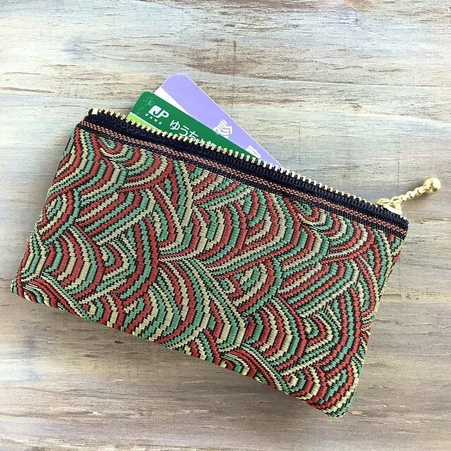 【サイケデリック】畳縁 ぺたんこ ミニポーチ 小銭入れ カードケース 黒 カラフル 和風 大人可愛い
