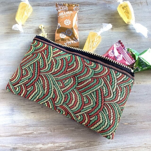 【サイケデリック】畳縁 ぺたんこ ミニポーチ 小銭入れ カードケース 黒 カラフル 和風 大人可愛い