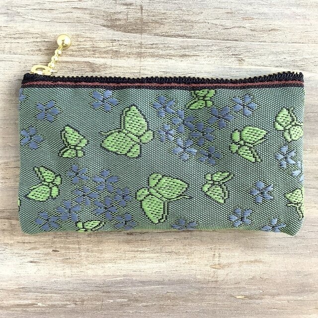 【胡蝶の夢】畳縁 ぺたんこ ミニポーチ 小銭入れ カードケース 緑 紫 蝶 すみれ